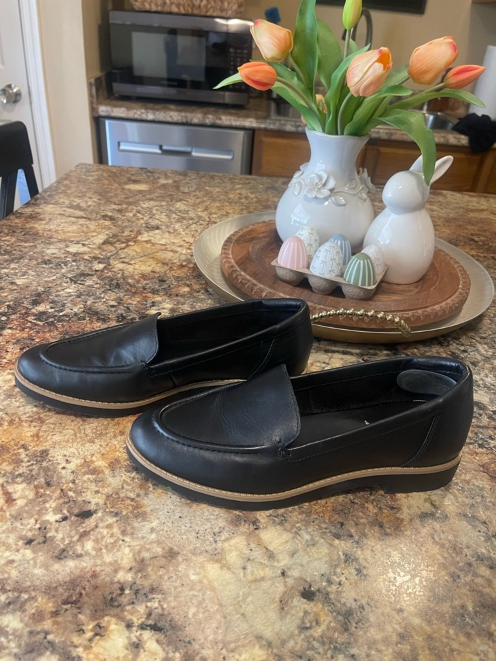 Aldo Black Leather Penny Loafers with Tan Welt
